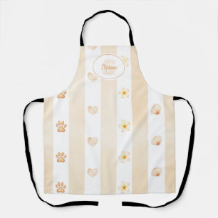 Peach and White Stripe - Hearts, Flower, Paw Print Apron
