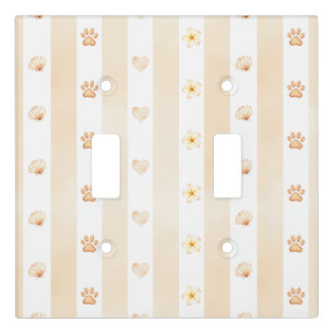 Peach and White Stripe - Hearts, Flower, Paw Print Light Switch Cover