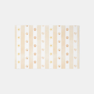 Peach and White Stripe - Hearts, Flower, Paw Print Outdoor Rug