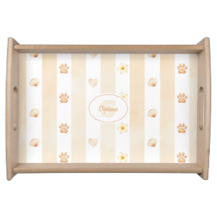 Peach and White Stripe - Hearts, Flower, Paw Print Serving Tray