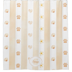 Peach and White Stripe - Hearts, Flower, Paw Print Shower Curtain