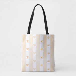 Peach and White Stripe - Hearts, Flower, Paw Print Tote Bag