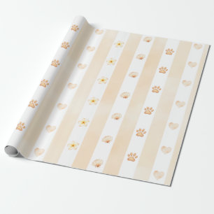 Peach and White Stripe - Hearts, Flower, Paw Print Wrapping Paper