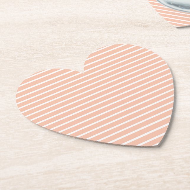 Peach and White Stripes Paper Coaster (Angled)