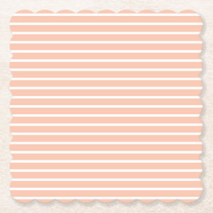 Peach and White Stripes Paper Coaster