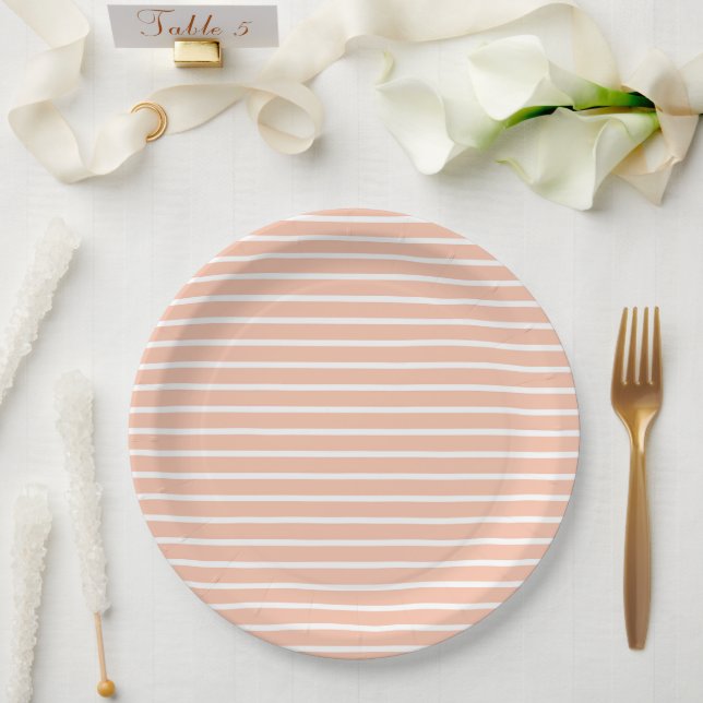 Peach and White Stripes Paper Plates (Wedding)