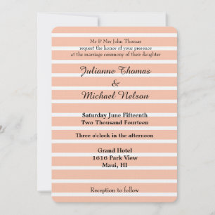 Peach and White Stripes Wedding Invitation