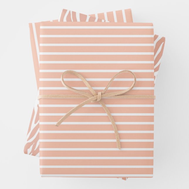 Peach and White Stripes Wrapping Paper Sheets (In situ)