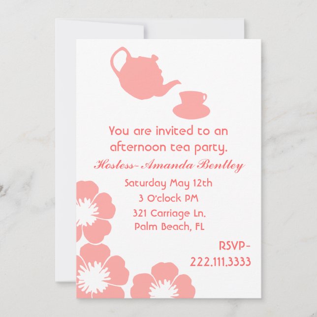 Peach and White Tea Party Invitation (Front)
