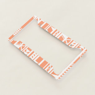 Peach and white tribal print pattern license plate frame