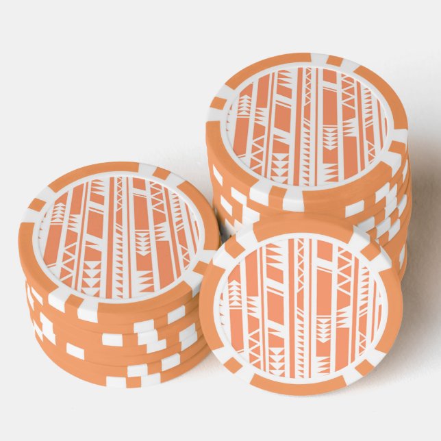 Peach and white tribal print pattern poker chips (Stack)