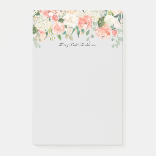 Peach and White Watercolor Floral Post_it Notes