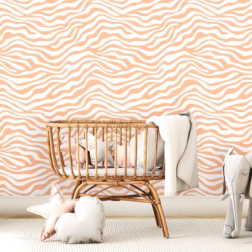 Peach and White Zebra Stripe Wallpaper