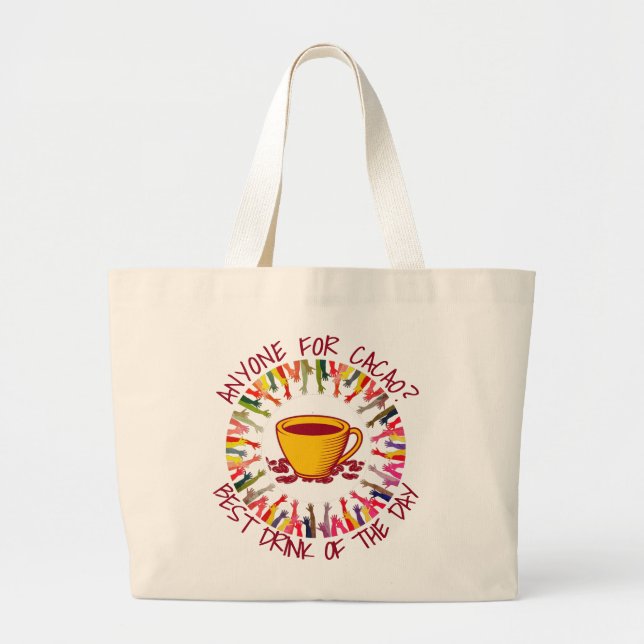 Peach ANYONE FOR CACAO Customizable Large Tote Bag (Front)