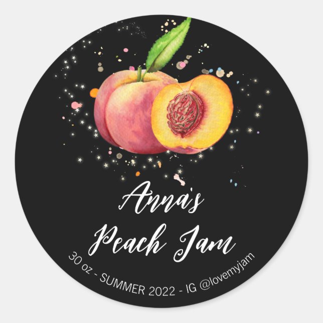 *~* Peach AP30 Homemade Jam Jelly Preserves Classic Round Sticker (Front)