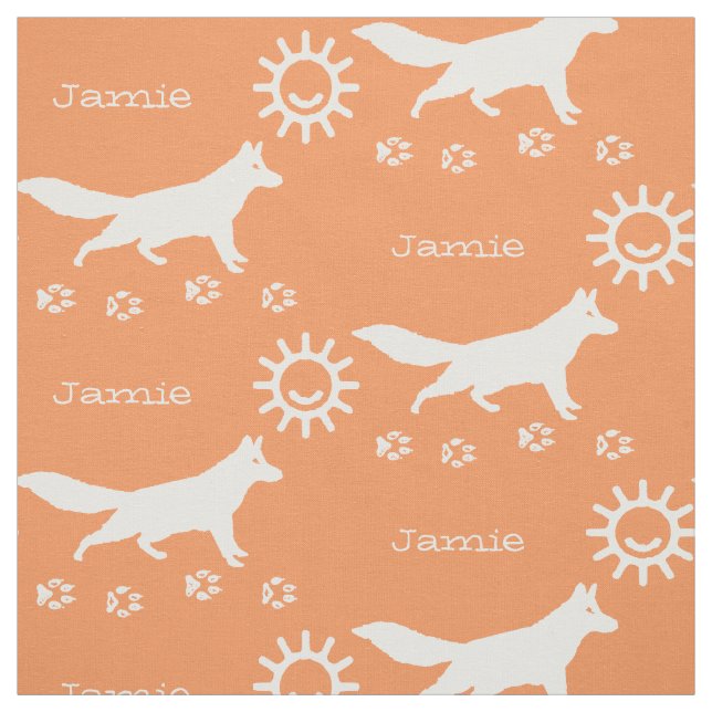Peach Apricot Kids Sunshine Fox Track Personalized Fabric (Swatch)