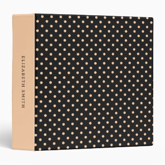 Peach Apricot Polka Dots on a Black Background 3 Ring Binder