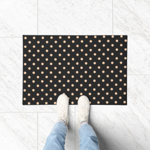 Peach Apricot Polka Dots on a Black Background Doormat