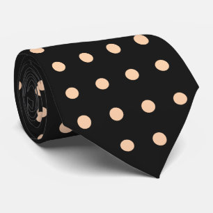 Peach Apricot Polka Dots on a Black Background Neck Tie