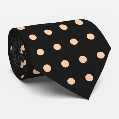 Peach Apricot Polka Dots on a Black Background Neck Tie