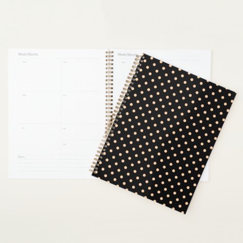 Peach Apricot Polka Dots on a Black Background Planner
