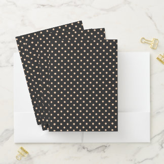 Peach Apricot Polka Dots on a Black Background Pocket Folder