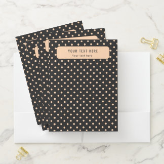 Peach Apricot Polka Dots on a Black Background Pocket Folder