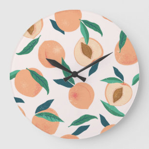 Peach Apricot: Tropical Seamless Pattern. Large Clock