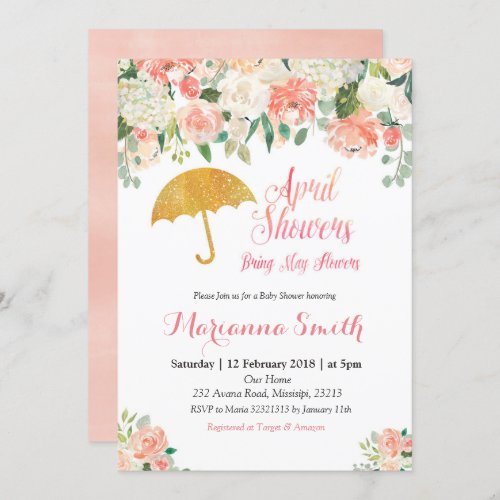Peach April Shower Bring May Flowers Invitation