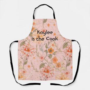 Peach Apron with Vintage Flowers & Faux Glitter