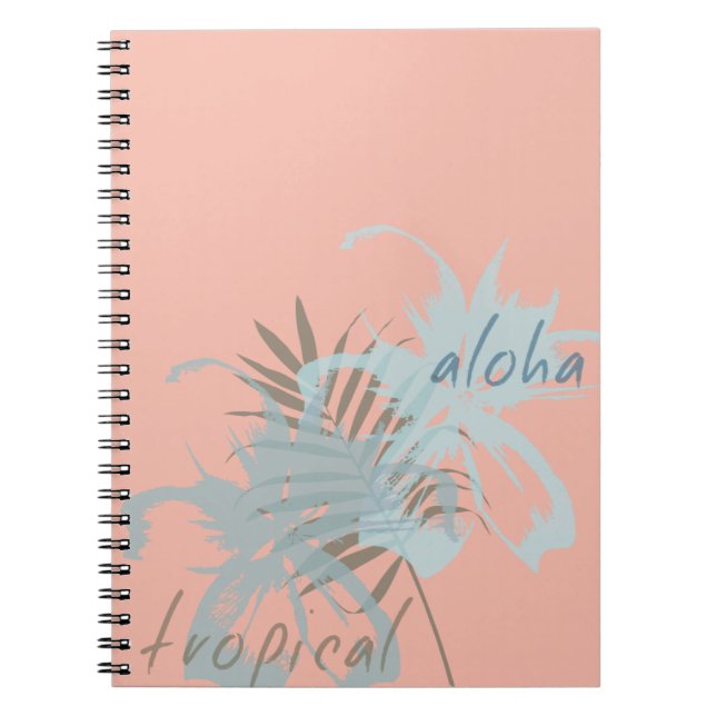 Peach Aqua Blue Tropical Aloha Flowers Notebook (Front)