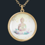 *~* Peach Aqua Buddha AP33 Floral Lotus Gold Plated Necklace<br><div class="desc">(( search id AP33 for similar designs )) Simple and Minimal Abstract Boho Zen Watercolor soft with GOLD areas. There are options in shape and metal plating colors in Silver Plate and Gold Plate. * Energetically Enhanced Bohemian Botanical Garland / Bouquet Floral / Flowers Pastel Modern Popular softly Colorful Zen...</div>