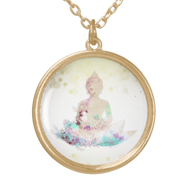 *~* Peach Aqua Buddha AP33 Floral Lotus Gold Plated Necklace (Front)
