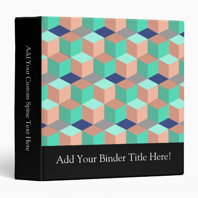 Peach Aqua Cobalt Geometric Cubes Binder (Front/Spine)