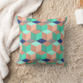 Peach Aqua Cobalt Geometric Cubes Throw Pillow (Blanket)