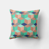 Peach Aqua Cobalt Geometric Cubes Throw Pillow (Back)