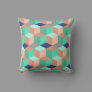 Peach Aqua Cobalt Geometric Cubes Throw Pillow