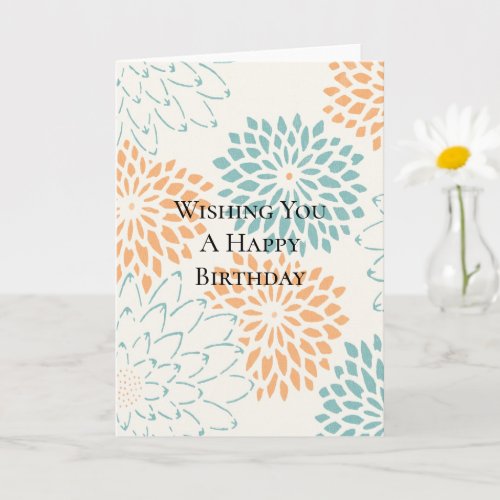 Peach Aqua Floral Blossoms Card