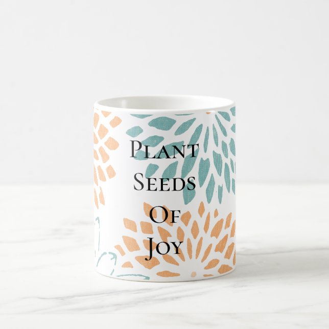 Peach Aqua Floral Blossoms Joy Poem Coffee Mug (Center)