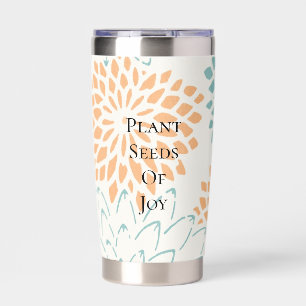 Peach Aqua Floral Blossoms Joy Poem Insulated Tumbler