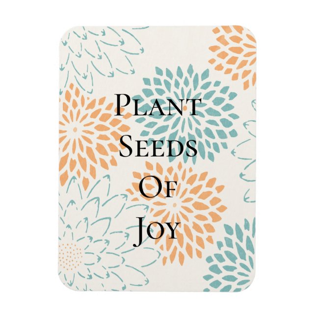 Peach Aqua Floral Blossoms Joy Poem Magnet (Vertical)