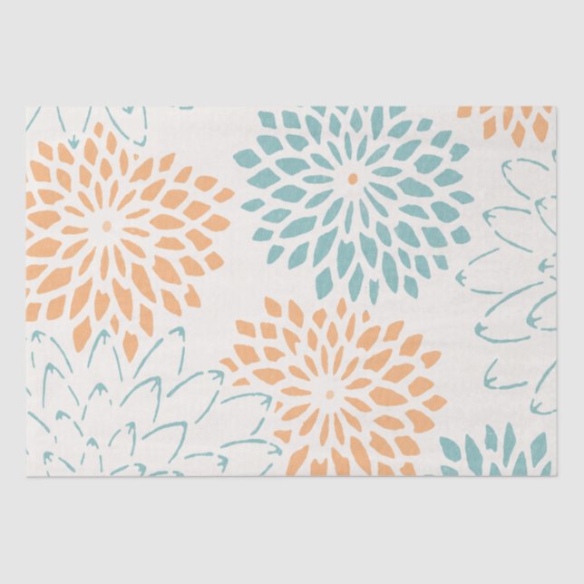 Peach Aqua Floral Blossoms Tissue Paper (Front)