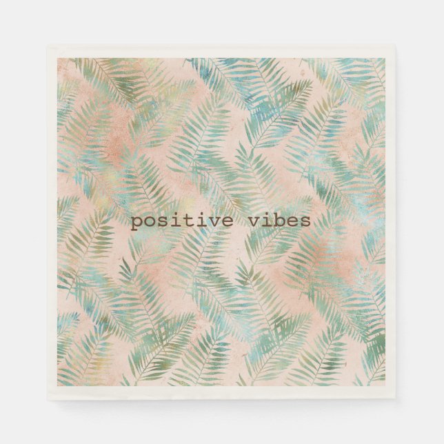 Peach Aqua Green Tropical Leaves Napkins (Front)