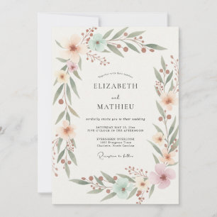 Peach Aqua Leafy Wedding Invitation
