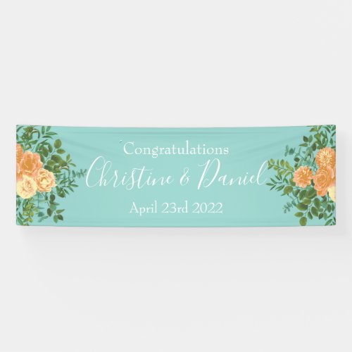 Peach  Aqua Peony  Rose Floral Wedding Banner