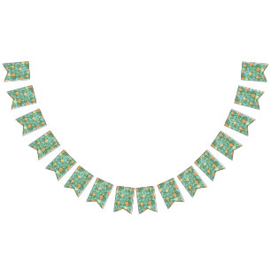 Peach & Aqua Peony & Rose Floral Wedding Bunting Flags