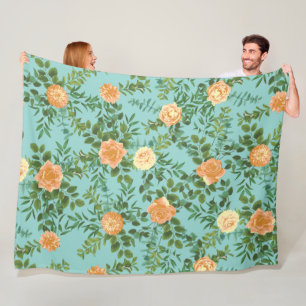 Peach & Aqua Peony & Rose Floral Wedding Fleece Blanket