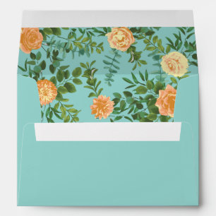Peach Aqua Teal Wedding Roses Floral Envelope
