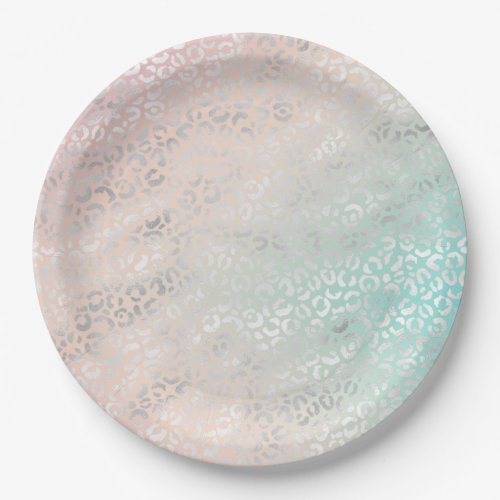 Peach Aqua Tie Dye Silver Leopard Print Paper Plates