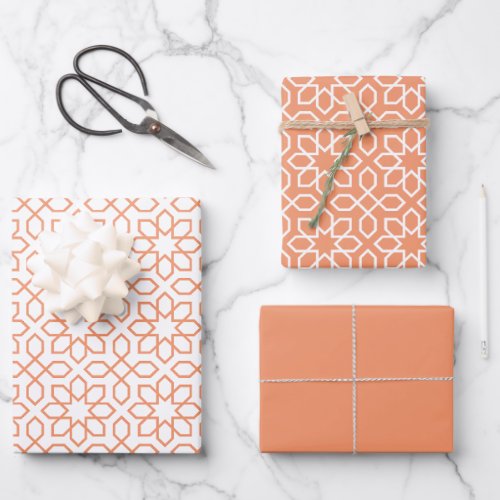 Peach Arabic Geometric Pattern Wrapping Paper Sheets